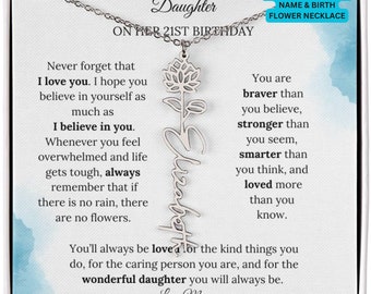 Daughter Gifts For 21st Birthday, Birthmonth Flower Name Necklace 21st Birthday Pendant, Jewelry Gift For Turning 21, Daughter 21st Birthday