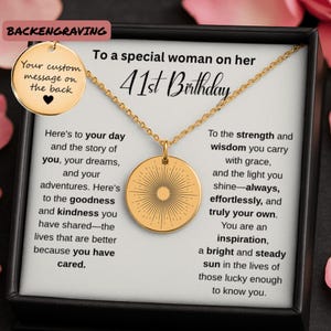 41st Birthday Gift for Woman, 41 Year Old Jewelry, Meaningful 41st Birthday Present, 41st Birthday Sun Necklace with Back Engraving