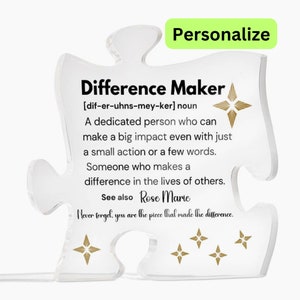 Personalized Difference Maker Plaque, Coworker Birthday Gift, Difference Maker Definition Gift, Personalized Difference Maker Journal