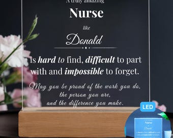 Personalized Acrylic Plaque for Nurse, Custom LED Name Sign Gift for RN, LPN, or Healthcare Worker, Nurse Appreciation Desk Award for Her