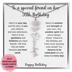 30th Birthday Gift For Woman, Birth Flower Necklace, Meaningful 30th Birthday Necklace, Personalized Name Necklace Friend 30th Jewelry
