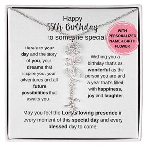 Collana con nome di fiori di nascita combinati per il 55° compleanno, regalo per il 55° compleanno per lei, figlia per il 55° compleanno, nipote, nipote, compleanno di un&#39;amica