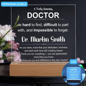 Retirement Gift for Doctor  Acrylic Plaque with Heartfelt Message, Thank You Doctor Keepsake, Personalized Farewell Gift, Doctor Retire Gift