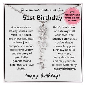 51st Birthday Birth Flower  Necklace, 51st Birthday Gift, 51st Gift For Her, 51st Birthday Jewelry, 51st For Friend, 51st Silver Name, 51