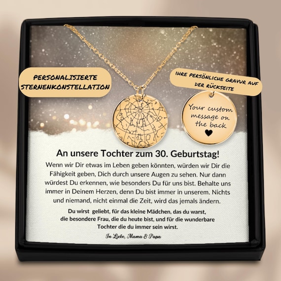 30. Geburtstag Personalisierte Sternenkarte Sternen Konstellation Halskette, Geschenk Von Eltern An Tochter Zum 30. Geburtstag