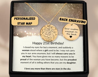 21st Birthday Gift Star Map Necklace By Date, 21st Jewelry,  Special 21st Birthday Gift For Daughter From Mom, 21st Birthday Gift From Dad
