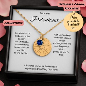 Geburtsstein Kette Sonnenstrahlen Geschenk An Mein Patenkind, Spruch Karte Mit Personalisierter Kette Gravur Patenkind, Mutmacher Schmuck