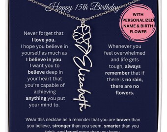 15th Birthday Gift Birth Month Flower Necklace, 15th Birthday Girl, 15 Year Old, 15 Year Old Girl Gift, 15th Birthday,Daughter Birthday Gift