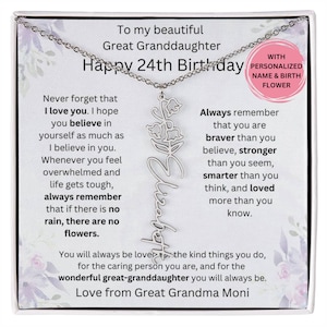 24. Geburtstag Urenkelin Geburtstagskarte mit Geburtsmonat Blumenhalskette, Urenkelin 24. Geburtstagsgeschenk von Uroma