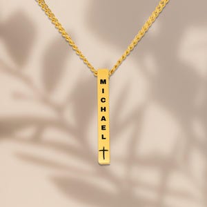 Geschenk Zur Konfirmation für Jungen Personalisierte 3d Vertikale Stab Kette Mit Namen Kreuz und Gravur, Barrenkette Sohn Konfirmation immagine 5