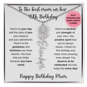 49th Birthday Personalized Gift For Mom, 49th Birth Flower Name Necklace For Her, Mom Birthday Gift Fourtiest Birthday, Mom 49th Gift