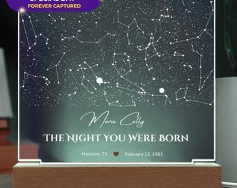 The Night You Were Born Constellation Plaque, Custom Star Map with Date & Location, Birthday Anniversary Gift Keepsake