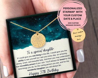 37th Birthday Gift For Daughter, Personalized 37th Birthday Gift For Daughter, Custom Star Map By Date Necklace, 37th Birthday Gift For Her