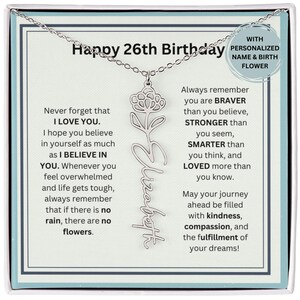 26th Birthday Gift For Her, Birth Flower Necklace Personalized Birthday Gift For Niece, Daughter, Granddaughter, Goddaughter
