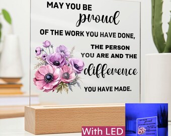 Personalisiertes Ruhestandsgeschenk - LED-Acryltafel auf Holzsockel, Ruhestands-Souvenir, Ruhestands-Andenken, Ruhestands-Geschenk-Dekor