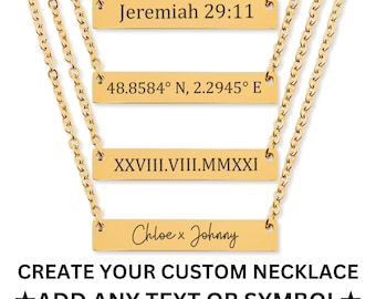 Personalized Horizontal Bar Necklace With Names, Initials, Roman Numerals, Coordinates, Dates, Custom Bar Necklace, 14K Gold Fill Rosegold