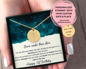21st Birthday Gift Personalized Star Map Necklace, Custom Star Map Birthday Gift, Granddaughter Niece Daughter 21st Birthday Gift,Birthday21