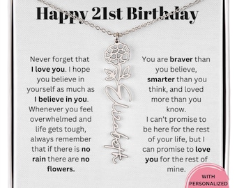 Regalo de cumpleaños número 21 para ella, collar con nombre de flor personalizado para el mes de nacimiento, regalo de cumpleaños número 21 para niña, regalo de sobrina de la tía, regalo para hija
