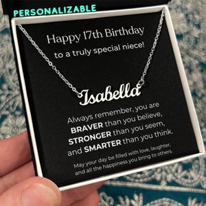 Name Necklace for 17th Birthday Teen Girl, Gift for Niece with Message Card, Jewelry for Teenage Niece, Personalized Birthday Gift