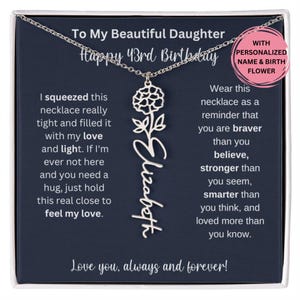 43rd Birthday Gift For Her, Custom Birthmonth Flower Name Necklace 43rd Birthday  Gift For Daughter, Feel My Love Daughter Sentimental Gift