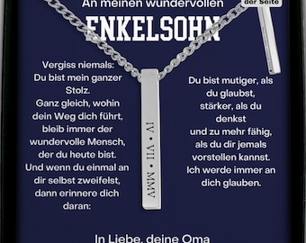 Geschenk zur Jugendweihe oder Firmung für Enkelsohn, personalisierte Gravur Halskette, römische Zahlen Schmuck von Oma