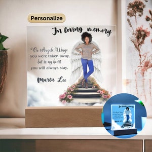 On Angels Wings Personalized Memorial Plaque, Personalized Memorial Gifts With Photo, Gifts For Memorial, Sympathy Gifts, Memorial