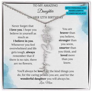 Daughter Gifts For 12th Birthday, Birthmonth Flower Name Necklace 12th Birthday Pendant, Jewelry Gift For Turning 12, Daughter 12th Birthday