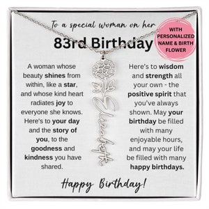 83rd Birthday Birth Flower  Necklace, 83rd Birthday Gift, 83rd Gift For Her, 83rd Birthday Jewelry, 83rd For Friend, 83rd Silver Name, 83