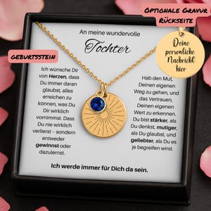 An Meine Tochter Geschenk mit Botschaft, Sunray Kette mit Geburtsstein, Liebevolle Karte von Mama, Mutmacher Geschenk An Meine Tochter