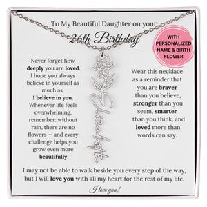 娘へのパーソナライズされた26歳の誕生日プレゼント誕生花ネックレス、娘へのジュエリーメッセージカード、娘への26歳の誕生日ネックレス