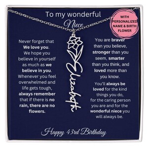 43rd Birthday Gift For Her, Custom Birthmonth Flower Name Necklace 43rd Birthday Necklace Gift For Niece, Aunt Niece 43rd Birthday Gifts