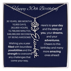30th Birthday Birth Flower Necklace, 30th Birthday Gift For Women, 30th Birthday Gift For Her, Inspirational 30th Birthday Gift Daughter
