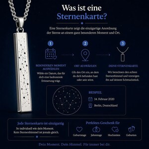 The image is a visual representation of a necklace with a pendant, accompanied by text in German that provides information about the necklace, such as its design, materials, and the meaning behind it.