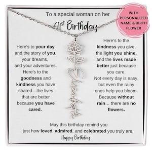 41st Birthday Birth Flower Name Necklace Gift for Her, Personalized Jewelry for Women, Custom Necklace for Mom Sister Friend