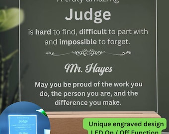 Regalo de juez personalizado con nombre, regalo de agradecimiento para juez, regalo de despedida para juez, regalo de jubilación para juez, placa acrílica grabada personalizada para juez