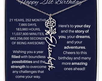 21st Birthday Birth Flower Necklace, 21st Birthday Gift For Women, 21st Birthday Gift For Her, Inspirational 21st Birthday Gift Daughter