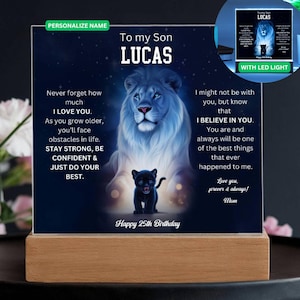 Presente de 25º aniversário para meu filho Placa de acrílico, presente de filho que completa 25 anos, presente especial de 25º aniversário para meu filho da mãe, pais para filho 25º