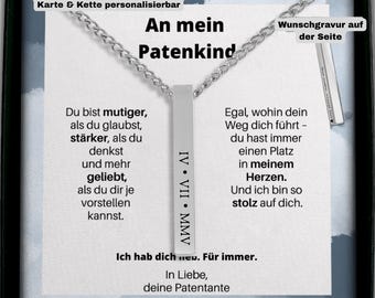 Gepatenteerd geschenk Patenkind Kette mit Datum in römischen Zahlen, personalisierte Stabkette Gravur, Erinnerung Schmuck Taufe Konfirmation