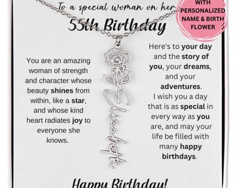 55th Birthday Gift Birthflower Necklace,  Personalized 55th Flower Necklace, Jewelry Birthday 55 Years, Special Jewelry Gift Turning 55
