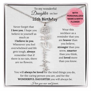 彼女への25歳の誕生日プレゼント、誕生月の花の名前入りカスタムネックレス 25歳の誕生日ネックレス 母と両親から娘へのプレゼント、25歳の誕生日