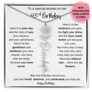 43rd Birthday Birth Flower Name Necklace Gift for Her, Personalized Jewelry for Women, Custom Necklace for Mom Sister Friend