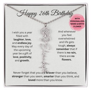 26th Birthday Name Necklace With Birthflower, Personalize 26th Birthday Gift for Daughter, Granddaughter, Niece, 26th Birthday Gift For Her