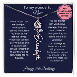 19. Geburtstagsgeschenk für sie, benutzerdefinierte Geburtstagsmonat Blumen-Namens-Halskette 19. Geburtstags-Halsketten-Geschenk für Nichte, Tante Nichte 19.Geburtstags-Geschenke