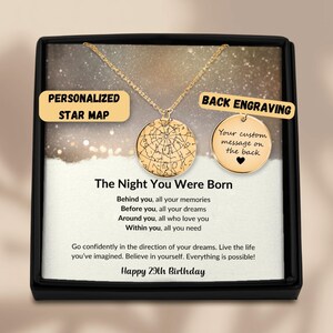 29th Birthday Gift Custom Star Map Necklace, Personalized 29th Birthday Gift For Daughter Granddaughter Niece Turning 29