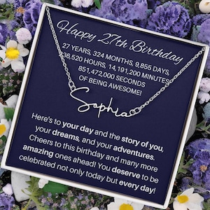 27th Birthday  Custom Signature Name Necklace, 27th Birthday Gift For Her, Meaningful Gift 27th Birthday, Personalized 27th Birthday Gift
