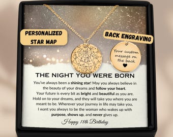 18th Birthday Gift Custom Star Map Necklace, Happy 18th Birthday, Birthday Gift For Daughter Granddaughter Niece, Turning 18 Gift