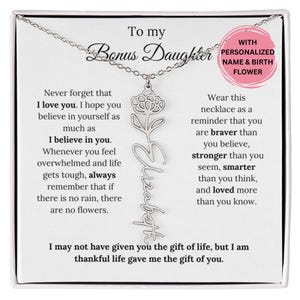 Bonus Daughter Gift, Personalized Step Daughter Gift, Birth Month Flower Necklace Bonus Daughter Gifts, Step Daughter Jewelry