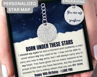 Son 10th Birthday Custom Star Map Keychain, Son 10th Birthday, Meaningful Gift For Son 10th Birthday, Mom To Son 10th Birthday Gift For Him