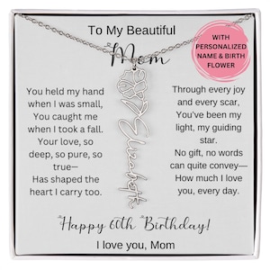 Collana con fiore di nascita, regalo per il 60° compleanno della mamma, con biglietto, regalo personalizzato per il 60° compleanno della mamma, gioiello sentimentale per lei