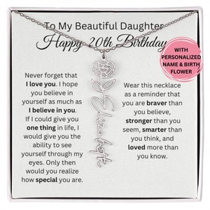 20th Birthday Necklace, Gift for Girl Turning 20, Personalized Name Necklace with Birth Month Flower, Meaningful Daughter Jewelry From Mom